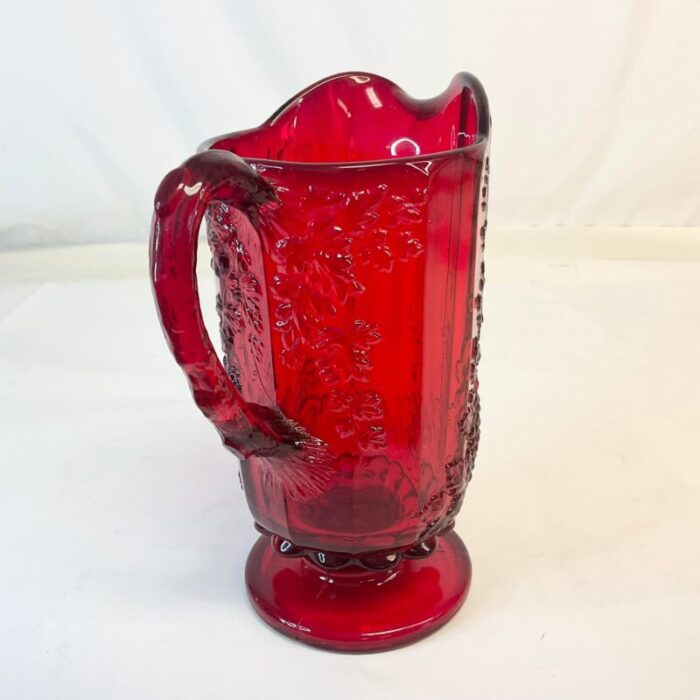 antique art deco hollywood regency indiana glass red pitcher 4562