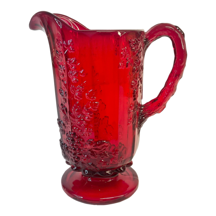 antique art deco hollywood regency indiana glass red pitcher 5893