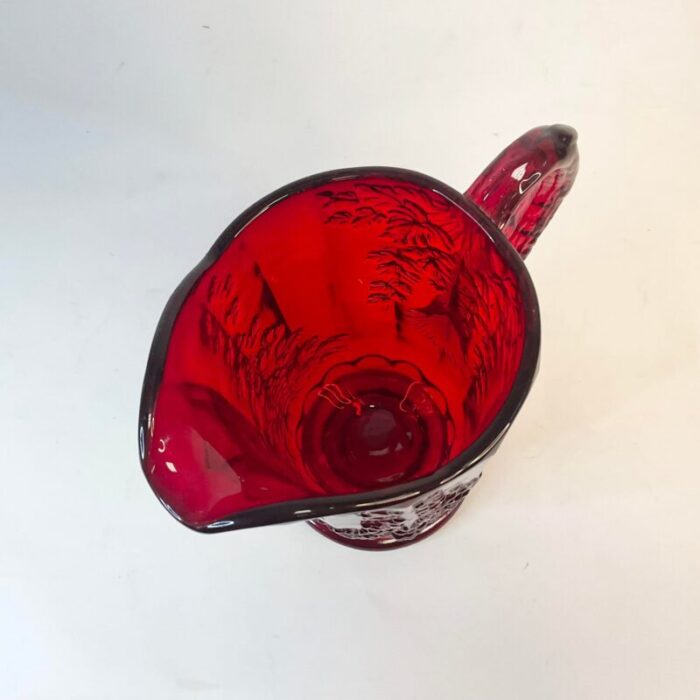 antique art deco hollywood regency indiana glass red pitcher 9092