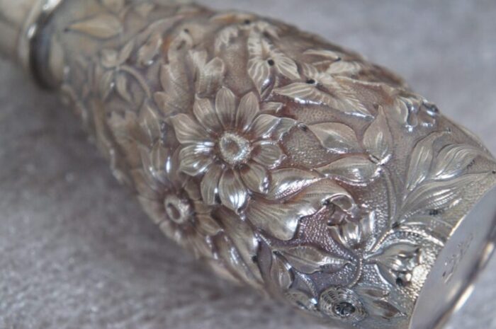 antique dominick and haff repousse floral sterling silver salt and pepper shakers a pair 8691