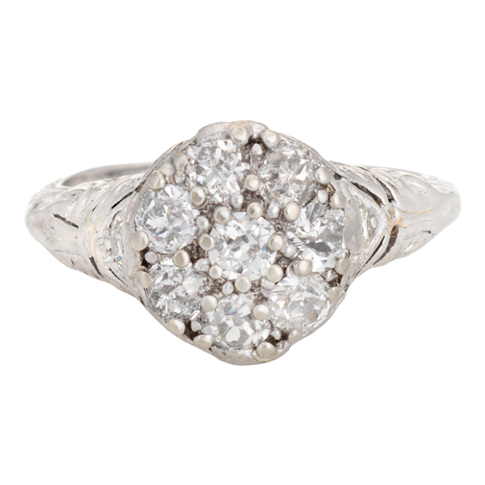 antique edwardian diamond cluster platinum round cocktail ring size 475 3950