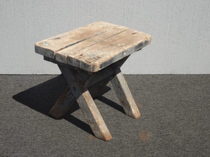 antique farmhouse primitive x shaped blue rustic bench stool french country 3917