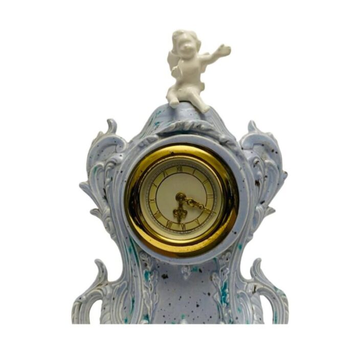 antique german porcelain art nouveau mantle clock cherub angel 3038