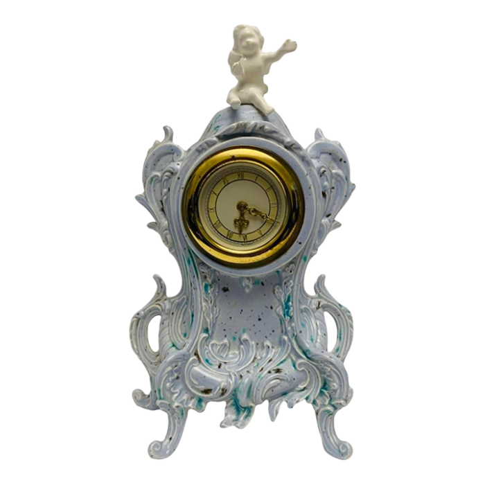 antique german porcelain art nouveau mantle clock cherub angel 3425