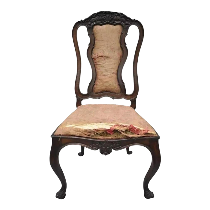 antique italian baroque carved walnut dining chair french style with fnished back 2311