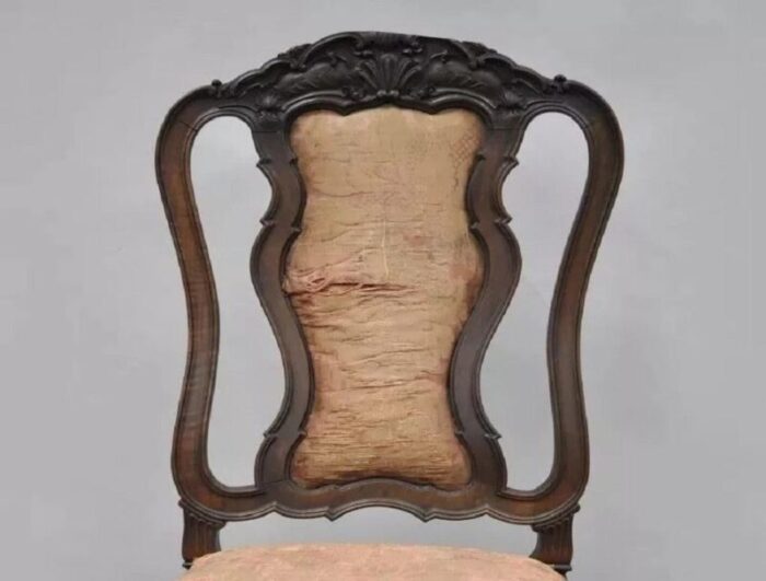 antique italian baroque carved walnut dining chair french style with fnished back 8423