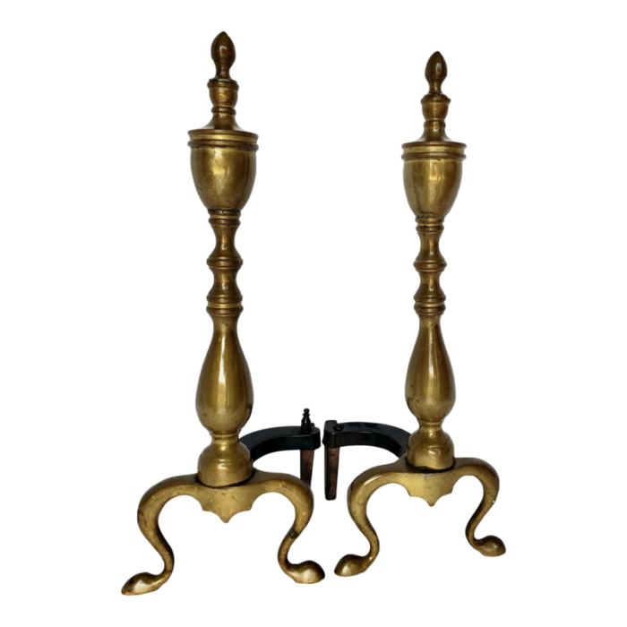 antique neoclassical federal style brass andiron pair 4865