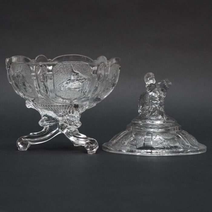 antique press glass bowl with lid and base 1900s set of 2 3