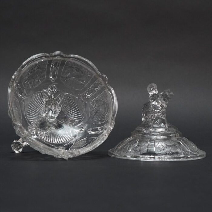 antique press glass bowl with lid and base 1900s set of 2 4