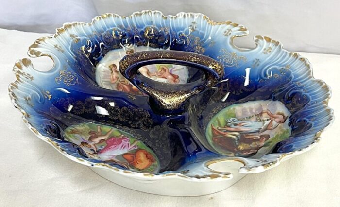 antique victoria carlsbad porcelain separated serving dish with handle made in austria 1307