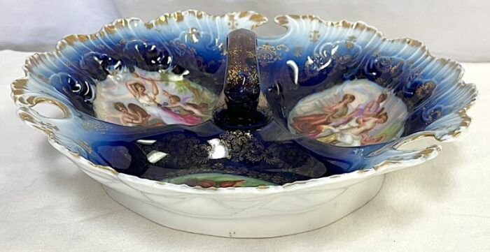 antique victoria carlsbad porcelain separated serving dish with handle made in austria 2762