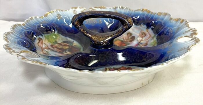 antique victoria carlsbad porcelain separated serving dish with handle made in austria 3470