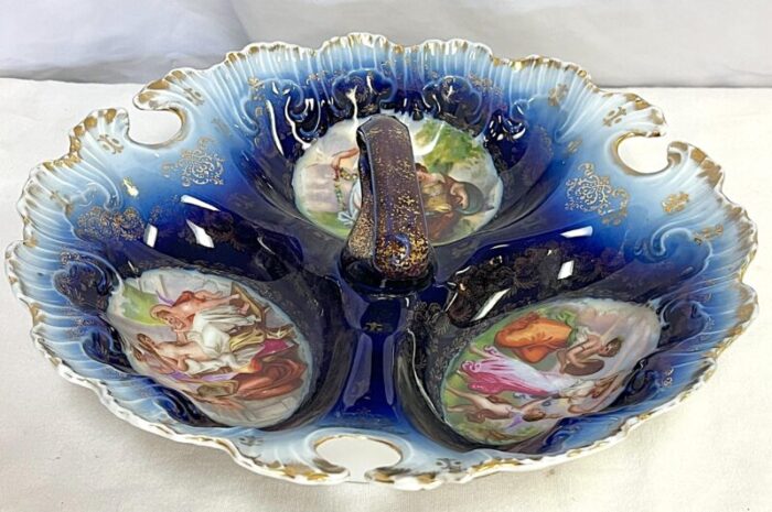 antique victoria carlsbad porcelain separated serving dish with handle made in austria 6795