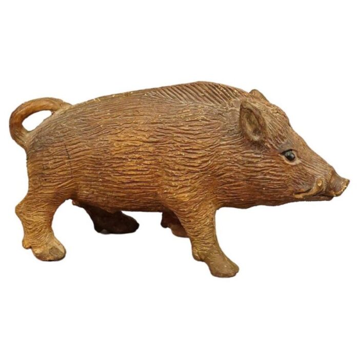 antique wild boar piggy bank in clay 1890s 1