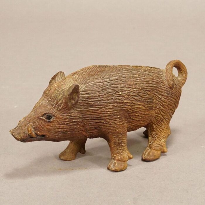 antique wild boar piggy bank in clay 1890s 3