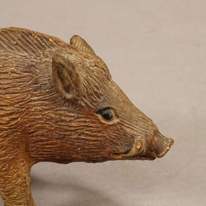 antique wild boar piggy bank in clay 1890s 4