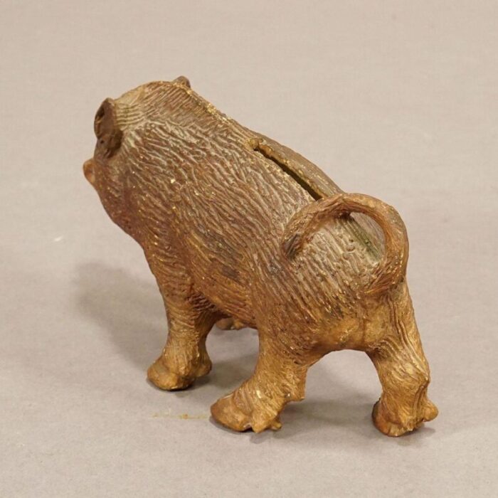 antique wild boar piggy bank in clay 1890s 5