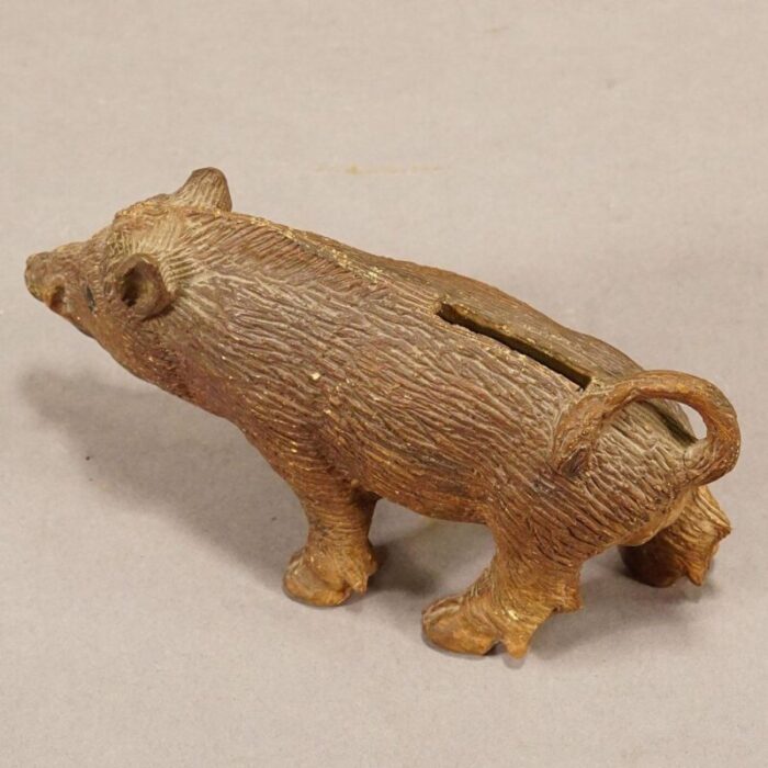 antique wild boar piggy bank in clay 1890s 6