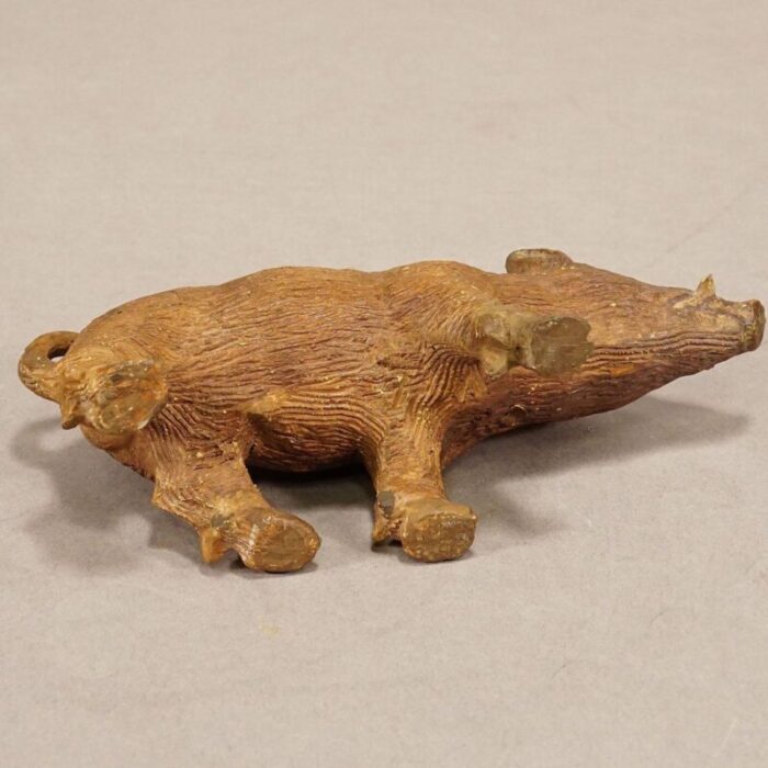 antique wild boar piggy bank in clay 1890s 7