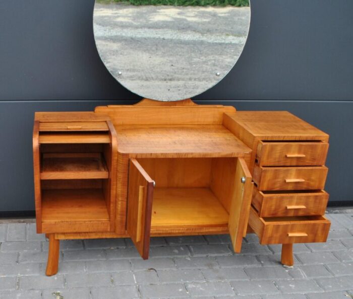 art deco birdseye maple vanity dressing table with mirror 3301