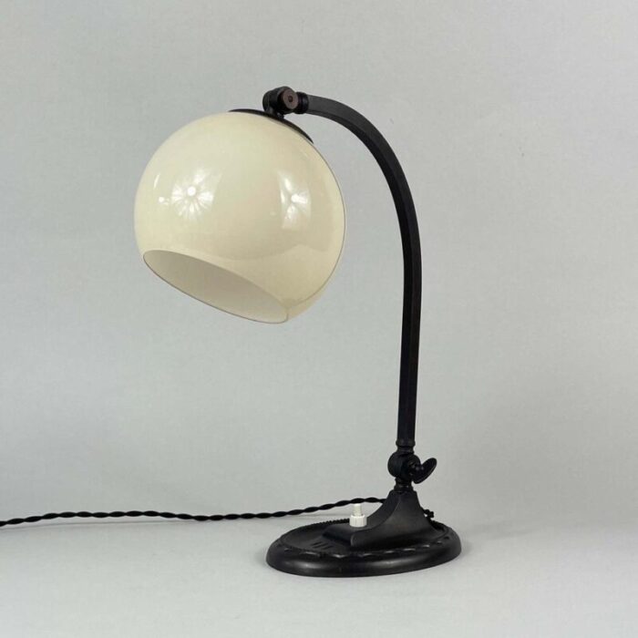 art deco bronzed metal and opaline glass table lamp germany 1920s 7144