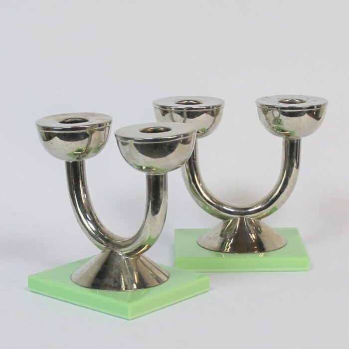 art deco candleholders 1930s set of 2 3