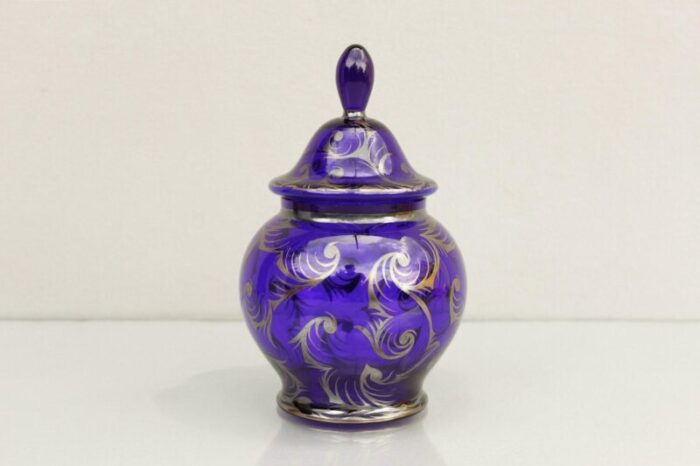 art deco cobalt blue glass lidded box czechoslovakia 1920s 1