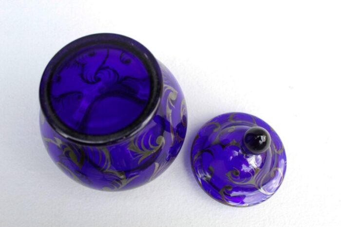 art deco cobalt blue glass lidded box czechoslovakia 1920s 10