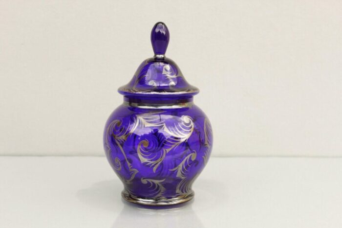 art deco cobalt blue glass lidded box czechoslovakia 1920s 2