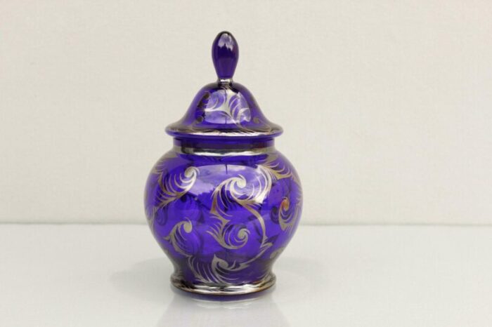 art deco cobalt blue glass lidded box czechoslovakia 1920s 3