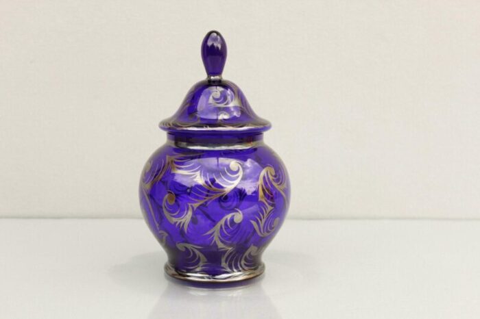 art deco cobalt blue glass lidded box czechoslovakia 1920s 4