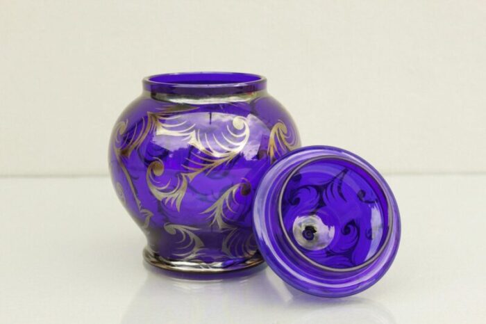 art deco cobalt blue glass lidded box czechoslovakia 1920s 5