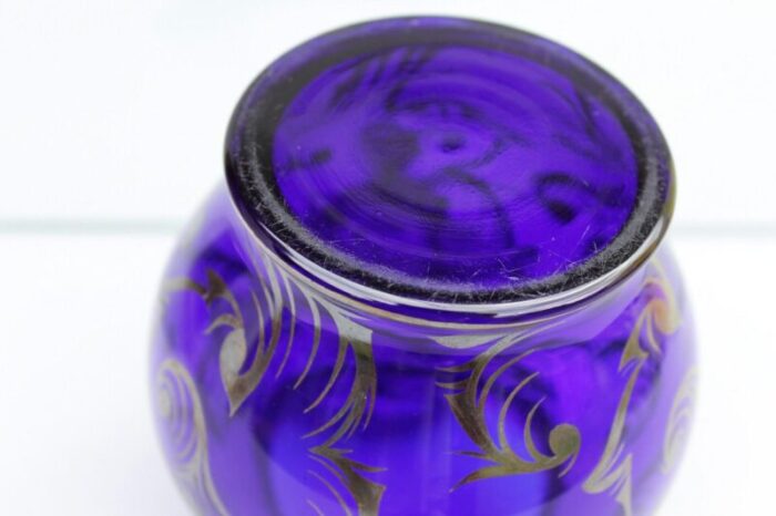 art deco cobalt blue glass lidded box czechoslovakia 1920s 7