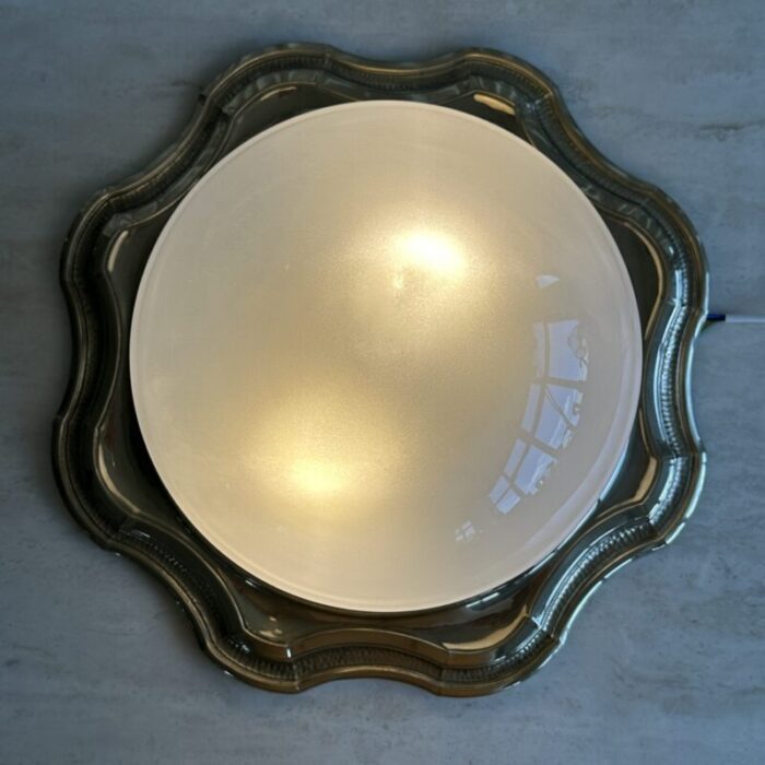 art deco italianflower shaped ceiling lamp with opaline glass shade 1930s 7448