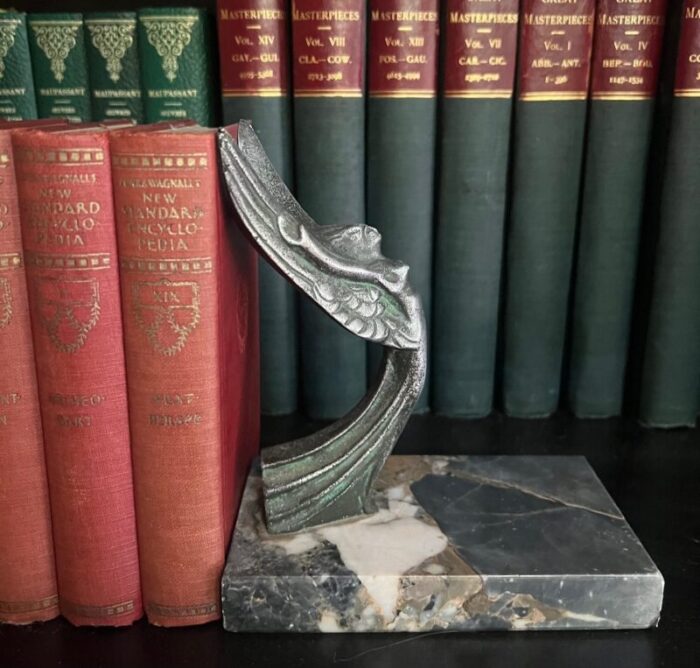 art deco marble and spelter bookends c 1930s set of 2 1846