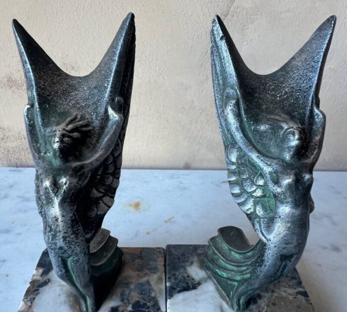 art deco marble and spelter bookends c 1930s set of 2 4786