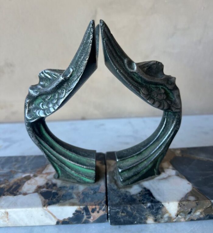 art deco marble and spelter bookends c 1930s set of 2 7572