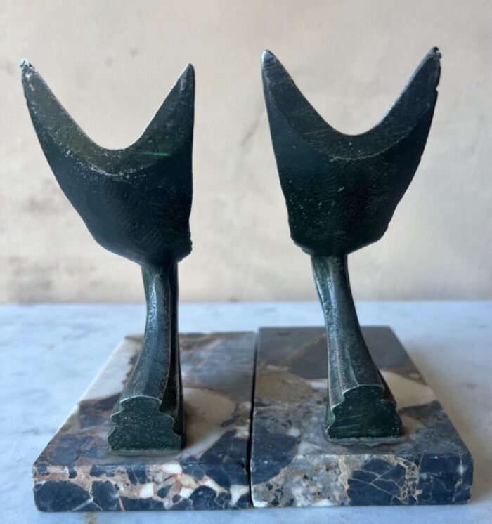 art deco marble and spelter bookends c 1930s set of 2 9421