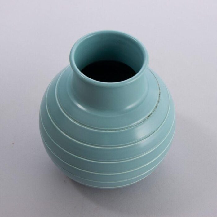 art deco matt blue glazed ribbed ovoid vase by keith murray for wedgwood 1930s 2