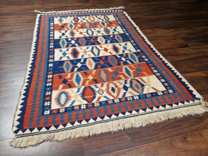 art deco middle eastern wool on wool hand woven natural color kilim rug 1930s 6952