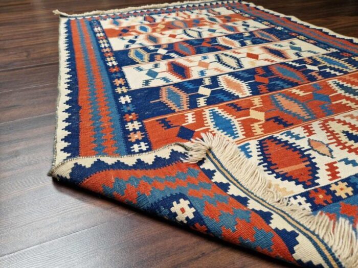 art deco middle eastern wool on wool hand woven natural color kilim rug 1930s 9151