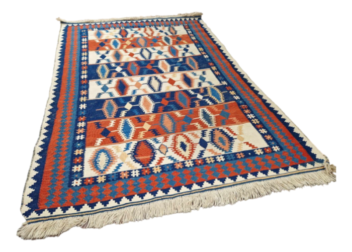 art deco middle eastern wool on wool hand woven natural color kilim rug 1930s 9653