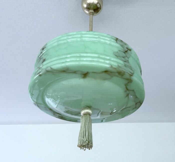 art deco pendant light in green glass 1930s 1209