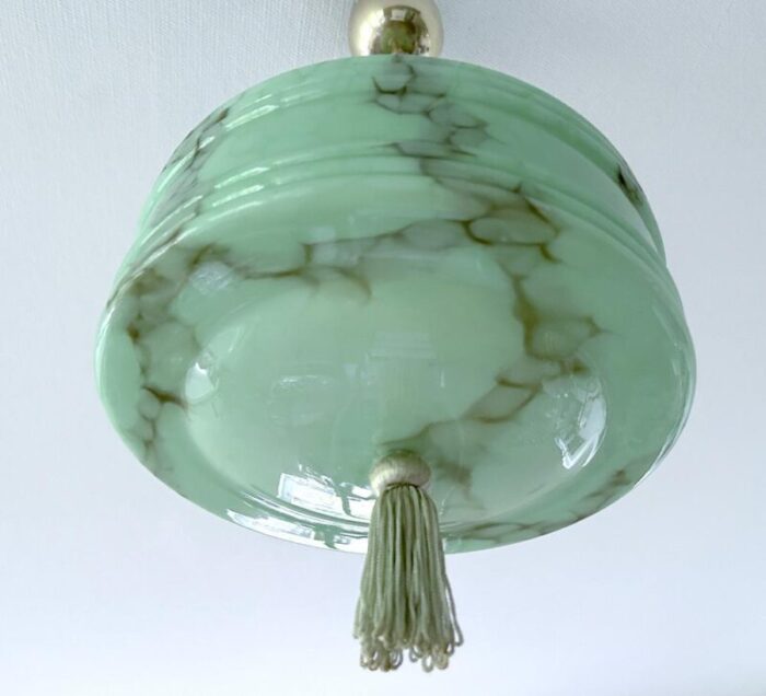 art deco pendant light in green glass 1930s 3656