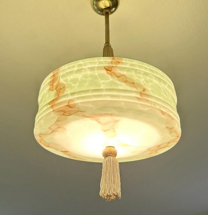 art deco pendant light in green glass 1930s 4156