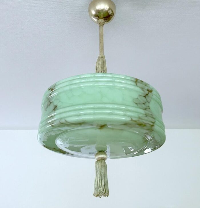 art deco pendant light in green glass 1930s 4195