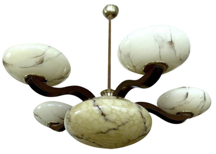 art deco pendant light in wood and glass 1930s 0479