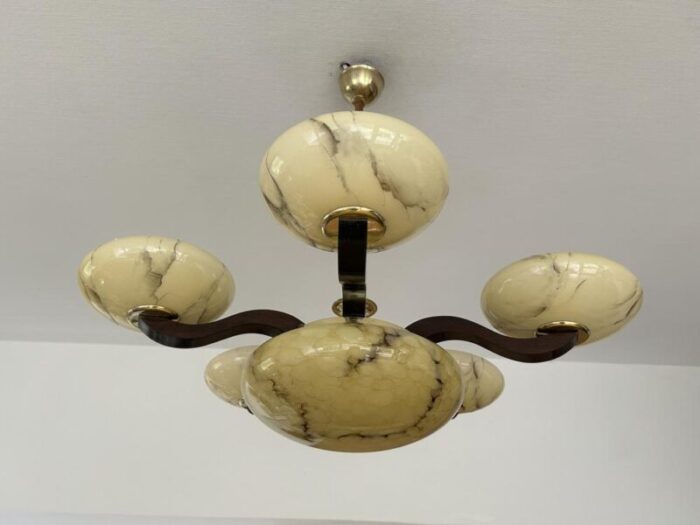 art deco pendant light in wood and glass 1930s 0916