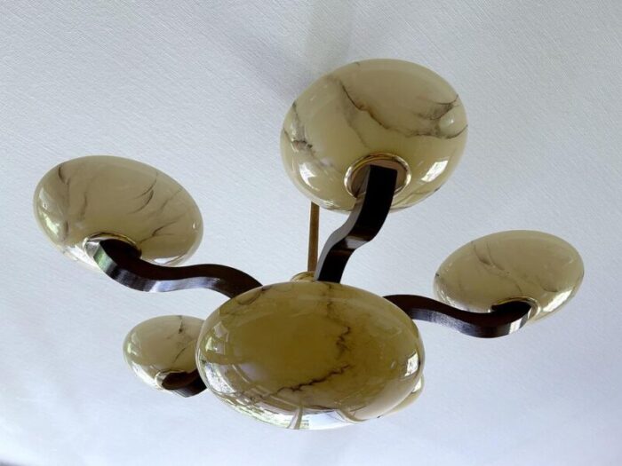 art deco pendant light in wood and glass 1930s 4427