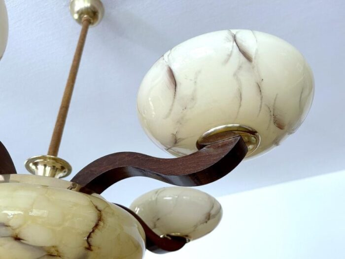 art deco pendant light in wood and glass 1930s 8504